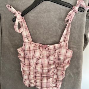 Valentine’s Day pink and white plaid ribbed corset top with adjustable straps